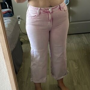 Risen Pink Ankle Cropped Jeans